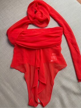 Guzio Red Sheer Wrap Top-